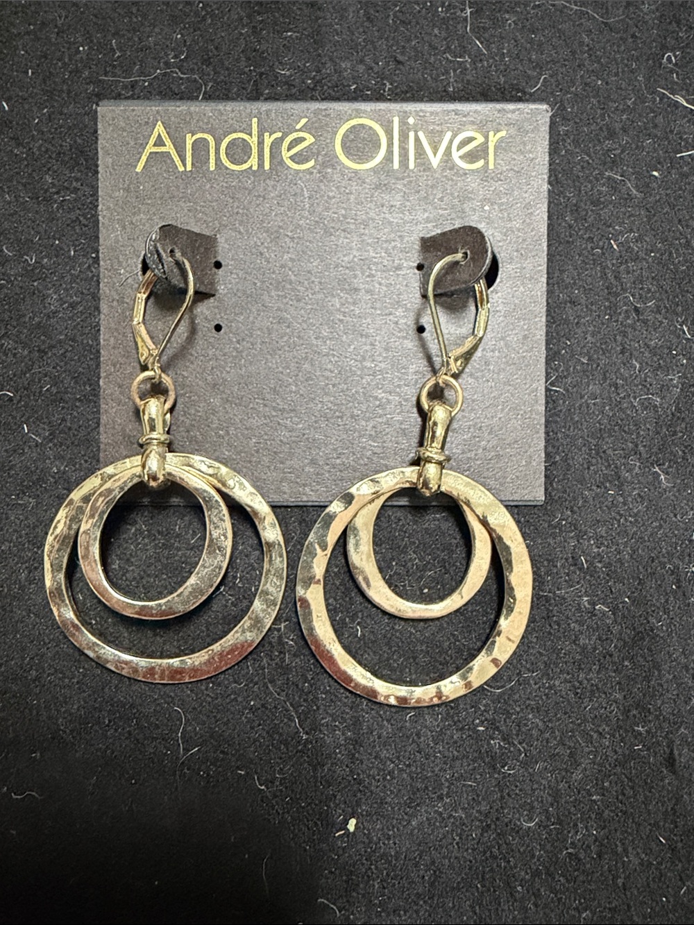 Andre Oliver Hammered Double Hoop Dangle Earrings - Gold Tone